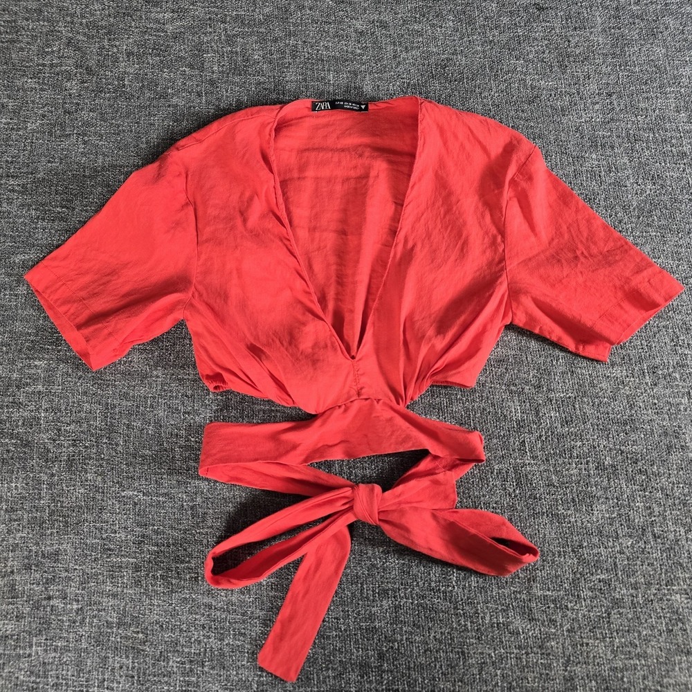 Zara Linen Blend Crop Blouse Size XS Tie Back Resortwear Festival